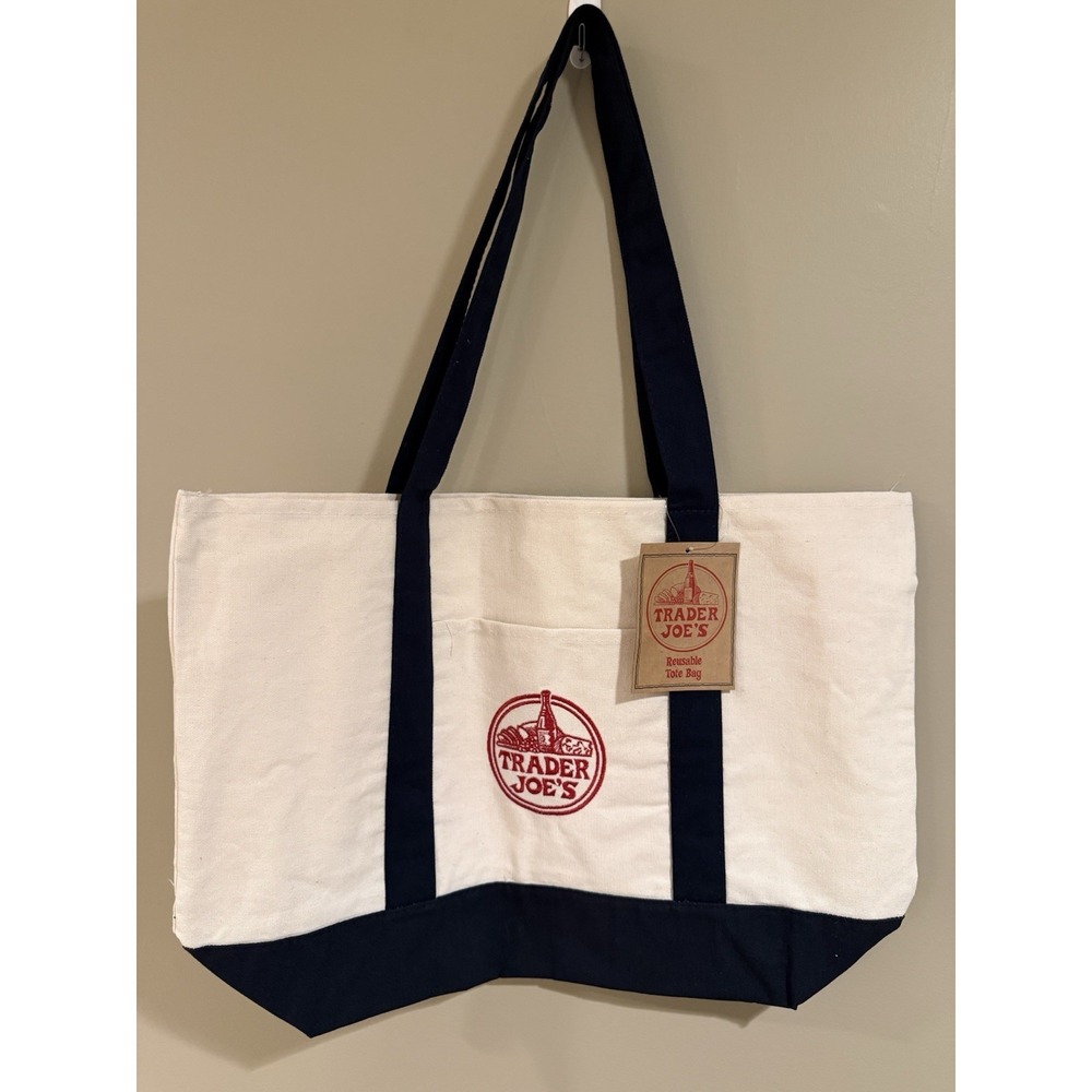 Trader Joe's Canvas Tote Shopping Bag - LARGE CLASSIC NAVY BLUE NWT